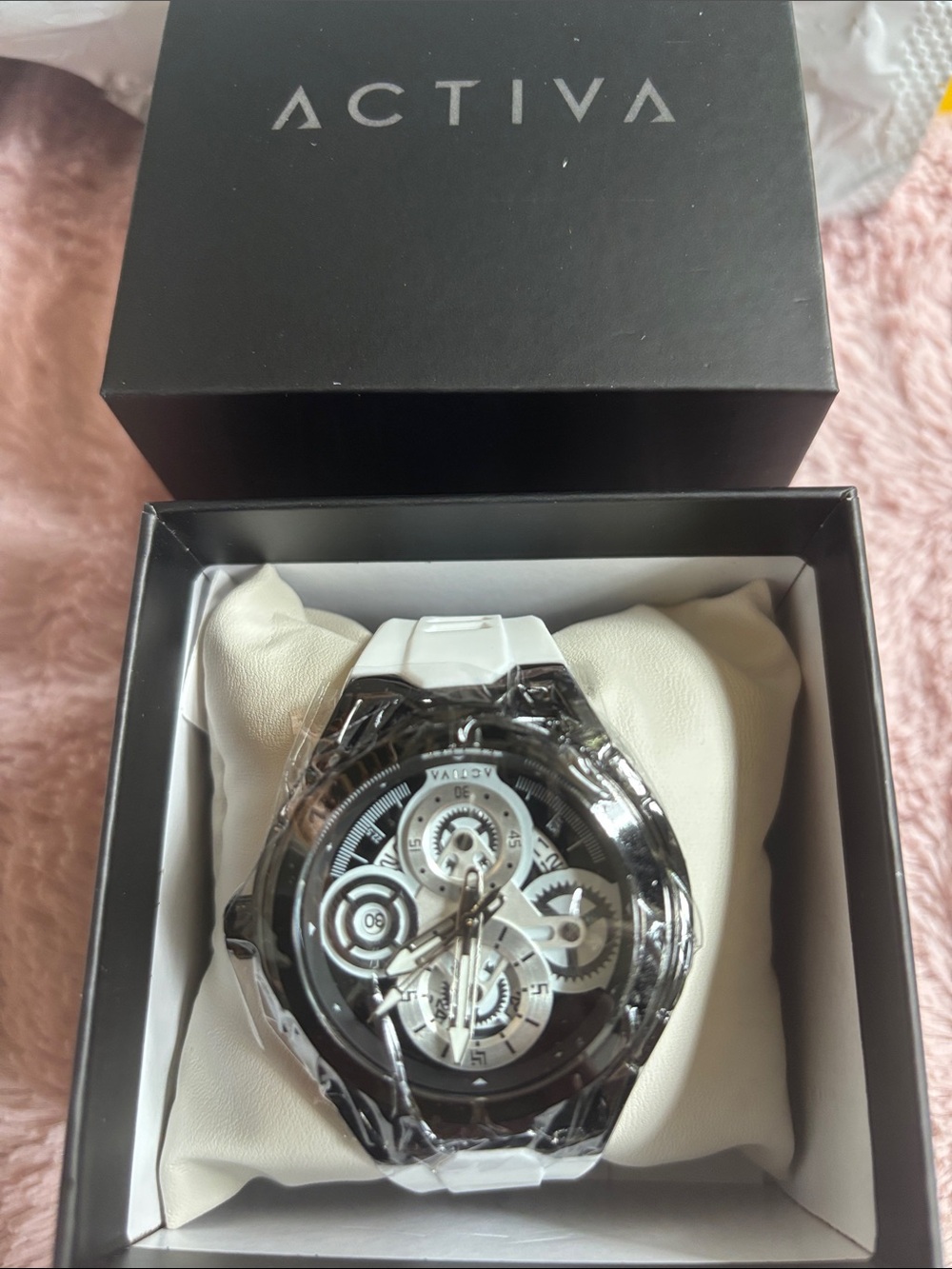 ACTIVA Men's Skeleton Dial Sports Watch in White NWT